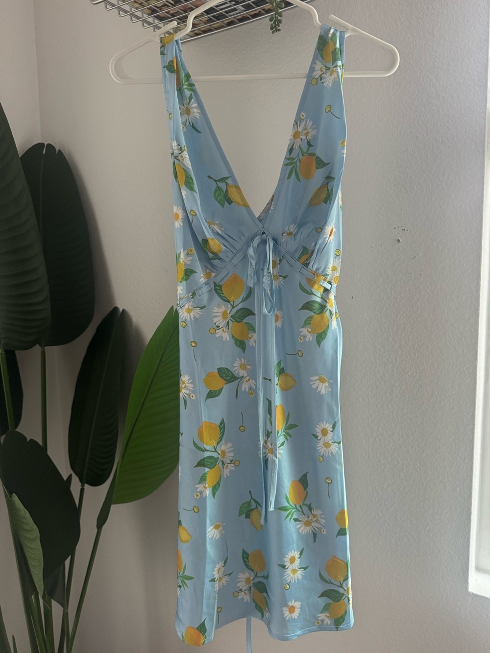 ASOS Light Blue Lemon & Daisy Tie-Front Mini Dress